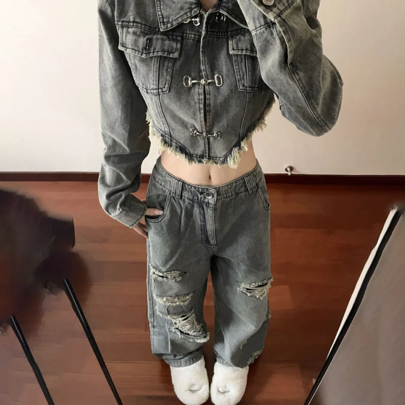 New Fashion High-quality Design Sense High Street Ripped Jeans Women's Loose Wide-leg High Waist Slim Mopping Denim Ins Trend