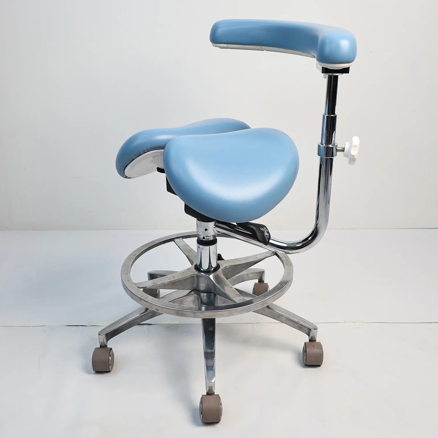 Dentist Saddle Chair, Medical Microfiber Leather Dental Surgery Stool with Armrest, Stainless Steel Riding Chair