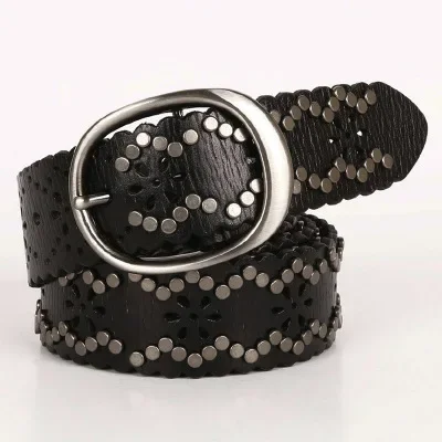 

3.8cm High Quality Top Grain Genuine Cow Leather Rivet Belt Men Retro Pin Buckle Cowhide Belt Jeans Homme Making-Replica Ancient