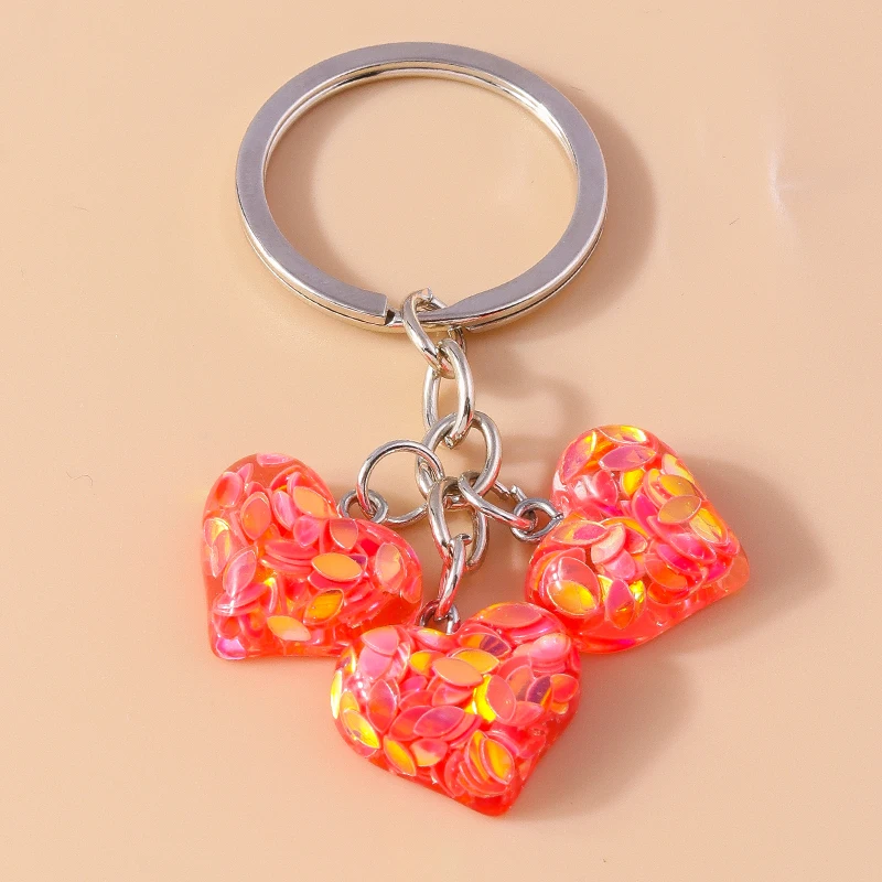 Cute Resin Glitter Heart Keychain for Women Girls Key Ring Pendants Car Key Holder Handbag Decor Charms DIY Jewelry Gifts