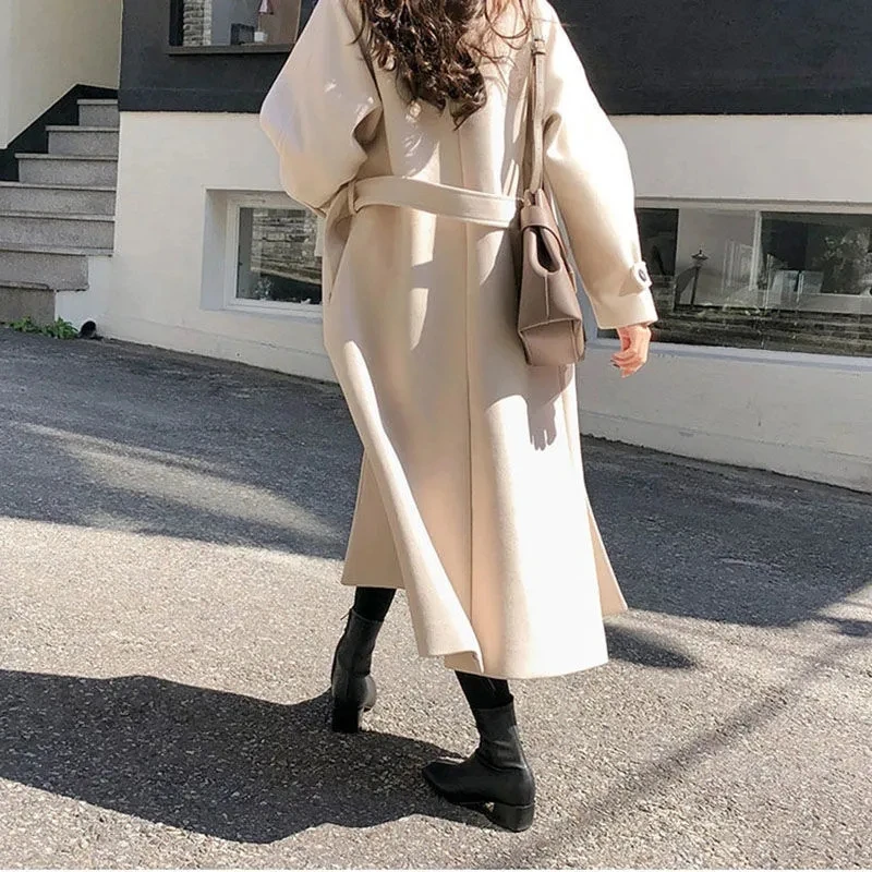 Cotton Padded Woolen Coat Woman 2024 Autumn Winter Latest Korean Version The Long Loose Slim Long Sleeve Woolen Outwear Female