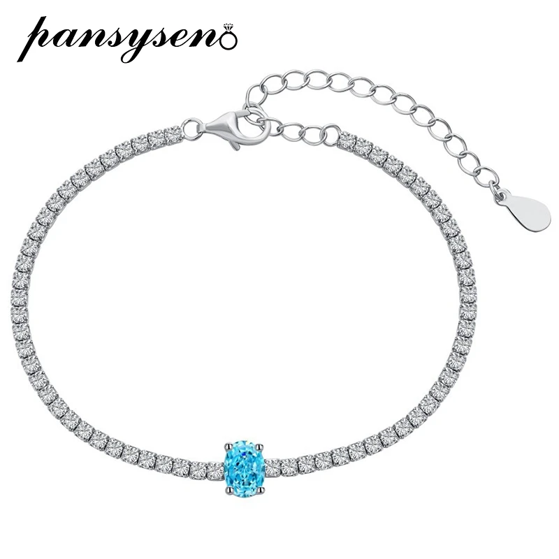 

PANSYSEN 925 Sterling Silver 5x7MM Oval Cut Pink Blue White High Carbon Diamond Gemstone Charm Bracelets Party Fine Jewelry Gift