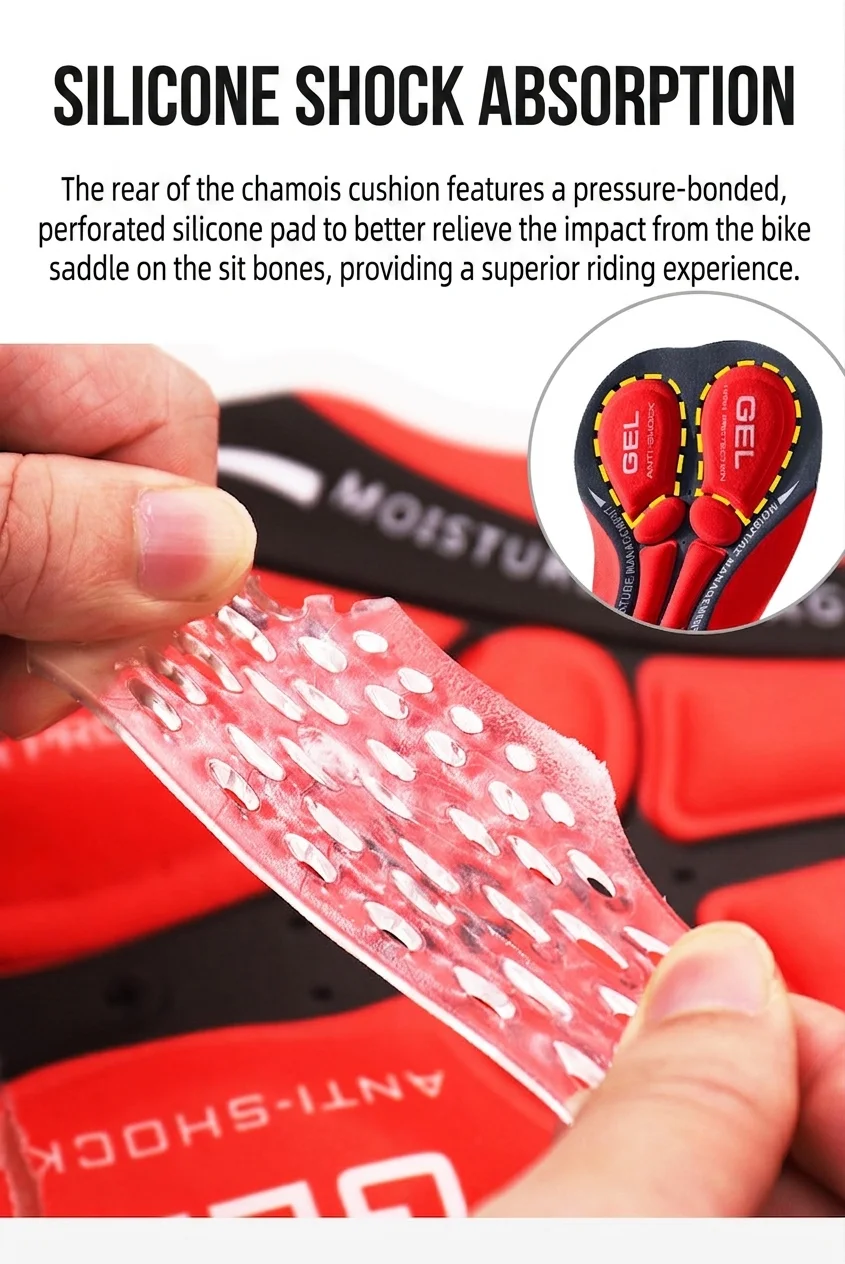 Direktverkauf ab Werk: Gepolsterte Fahrradshorts für Männer und Frauen, atmungsaktive 3D-Gel stoßfeste Fahrradunterhose, MTB-Straßenshorts auf Lager. – Detail 10