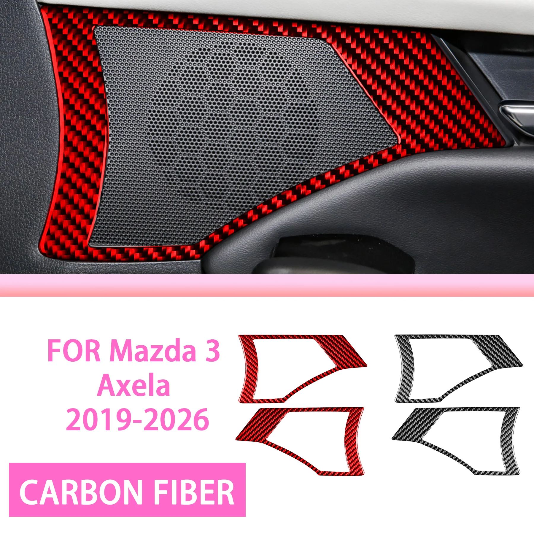 

Car Front Door Audio Speaker Sound Frame Panel Decor Interior Accessories FOR Mazda 3 Axela 2019-2026 Carbon Fiber Stickers