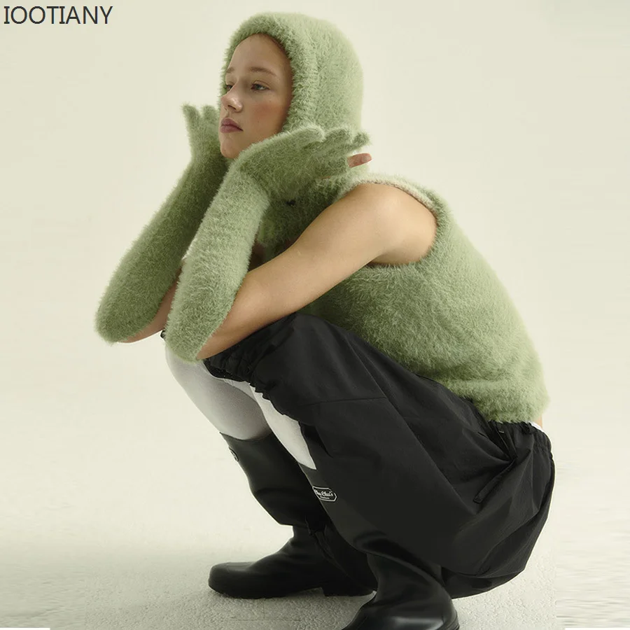 Iootiany Winter warme Ärmel finger lose Touchscreen gestrickte Woll handschuhe für Frauen Bonbon farbe verlängerte warme Handschuhe