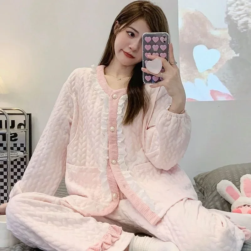 

New 2023 Air Cotton Postpartum Clothing Autumn Loungewear Postpartum Winter Pregnant Women Breastfeeding Loose Warm Sleepwear