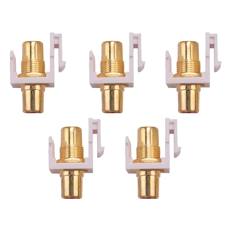 5-Pack Jack Insert Connector Socket Female Snap in Adapter Port Gold Plated Inline Coupler for Wall Plate