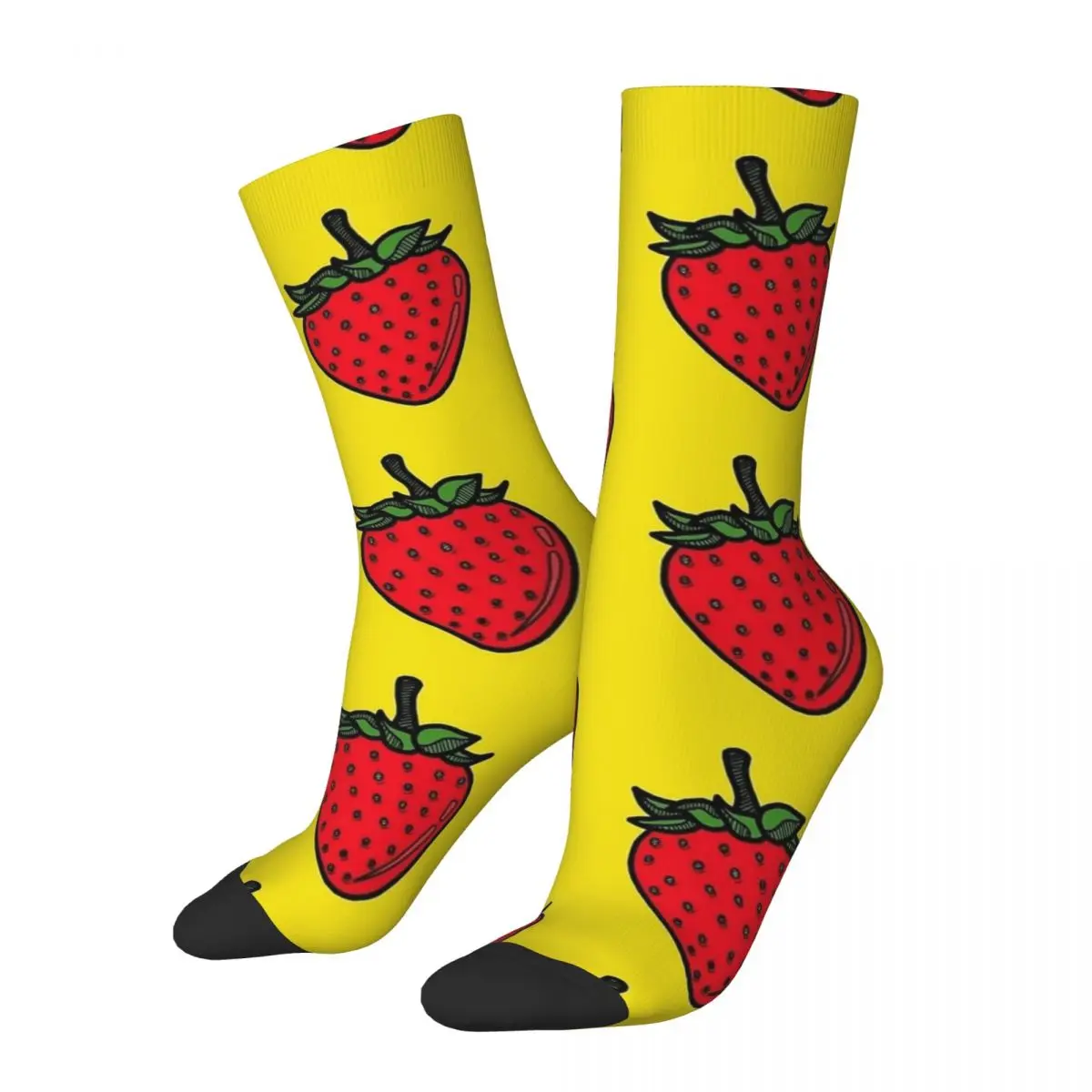 Fashion Men's Socks Casual Strawberry Yellow Sock Polyester Cute Fruit Sport Women's Socks Spring Summer Autumn Winter