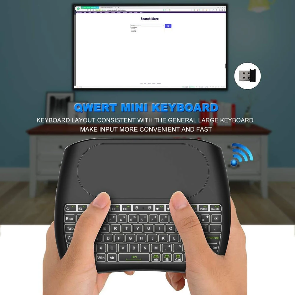 D8 Mini Wireless Touchpad Keyboard,Colorful Backlit Handheld Remote Keyboard for PC,Raspberry Pi 4, Android TV Box,KODI,Windows