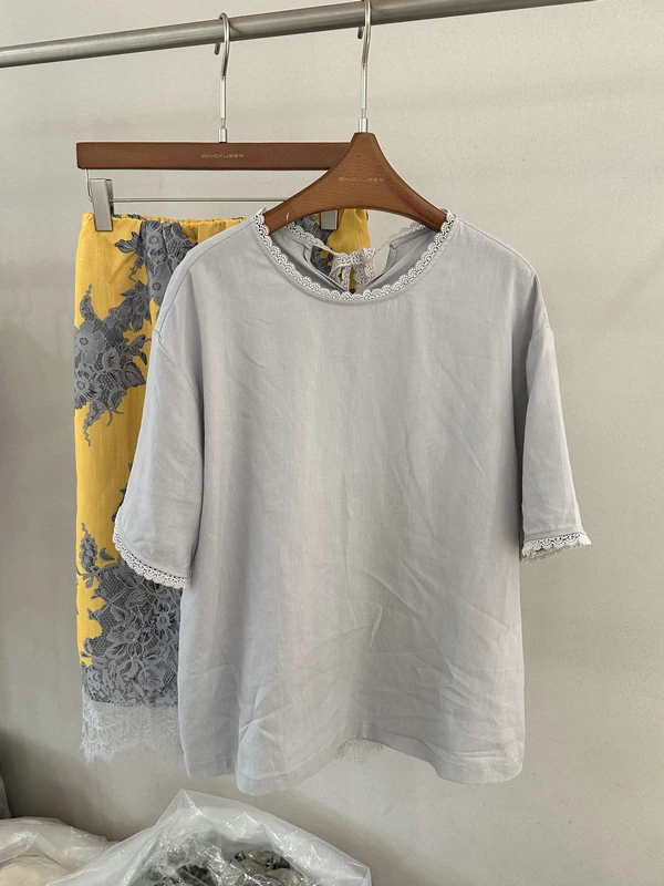 

Loose Lace-Tie Silk Shirt And Half Skirt Women's Set Summer 2026 Breathable Skin-Friendly Short Sleeve round Neck Print