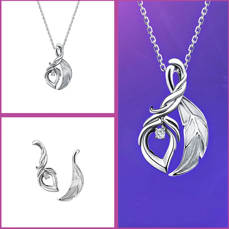 

925 Sterling Silver LOL League Game Rakan And Xayah Necklace Pendant Sweater Necklace Women Cosplay Jewelry Couple Lovers Gifts