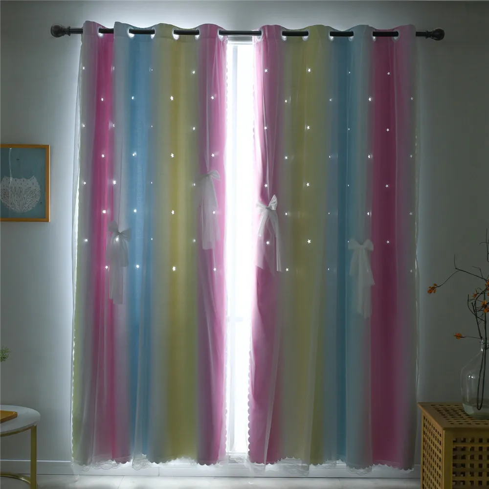 Imagem -04 - Listrado Gradiente Dupla Camada Estrela Blackout Cortinas para Sala de Estar Crianças Meninas Quarto Janela Cortina Personalizado