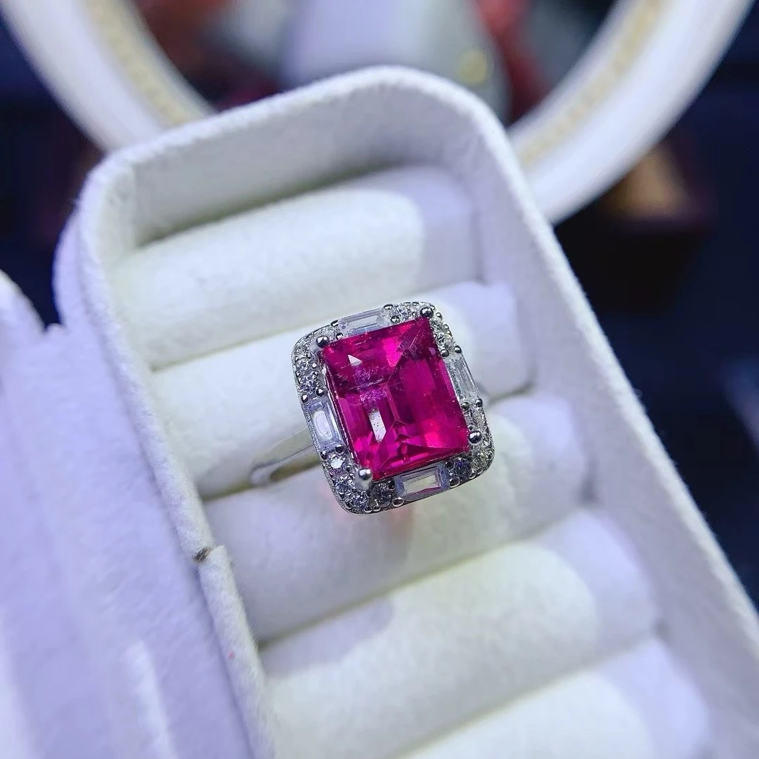 KJJEAXCMY High End Women's Ring Natural Tourmaline S925 Silver with Electroplating Boasting High Clarity Full Brilliance