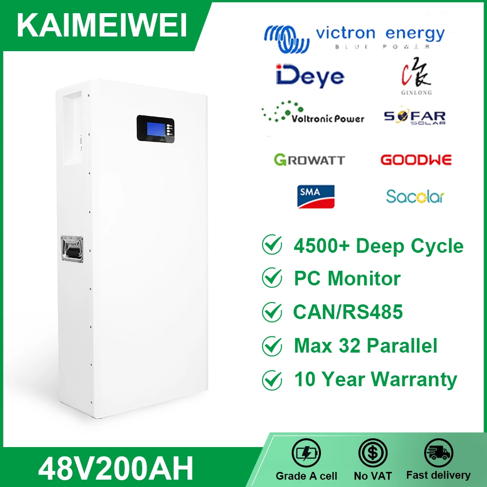 

48V Powerwall LiFePO4 51.2V 200Ah 100Ah 10KWh Wall Mounted Battery Pack 16S BMS RS485 CAN 6000+Cycles For PV Solar Off/On Grid