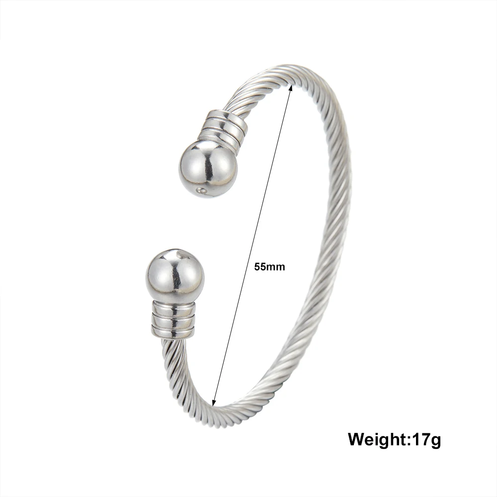 Double ball stainless steel bracelet, twisted steel wire design, classic punk style jewelry