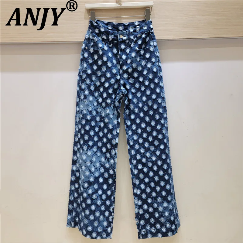 

ANJY Autumn New Women's Streetwear Vintage Distressed Fashion Straight Pants Versatile Casual Original Design Ripped Jeans A7701