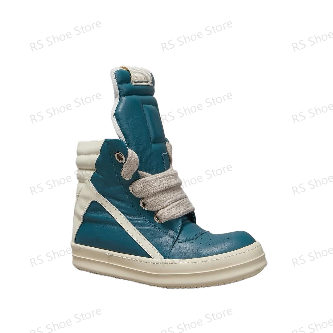 

Ro Outdoor Men Shoe Cyan Leather Boots High Top Casual Shoes Jumbo Laces Sneaker Zipper Women Sneakers Suede Ankle Boot