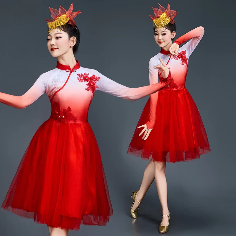 

New adult modern dance performance costume for women, multi-color dress for women, short chorus song and dance set