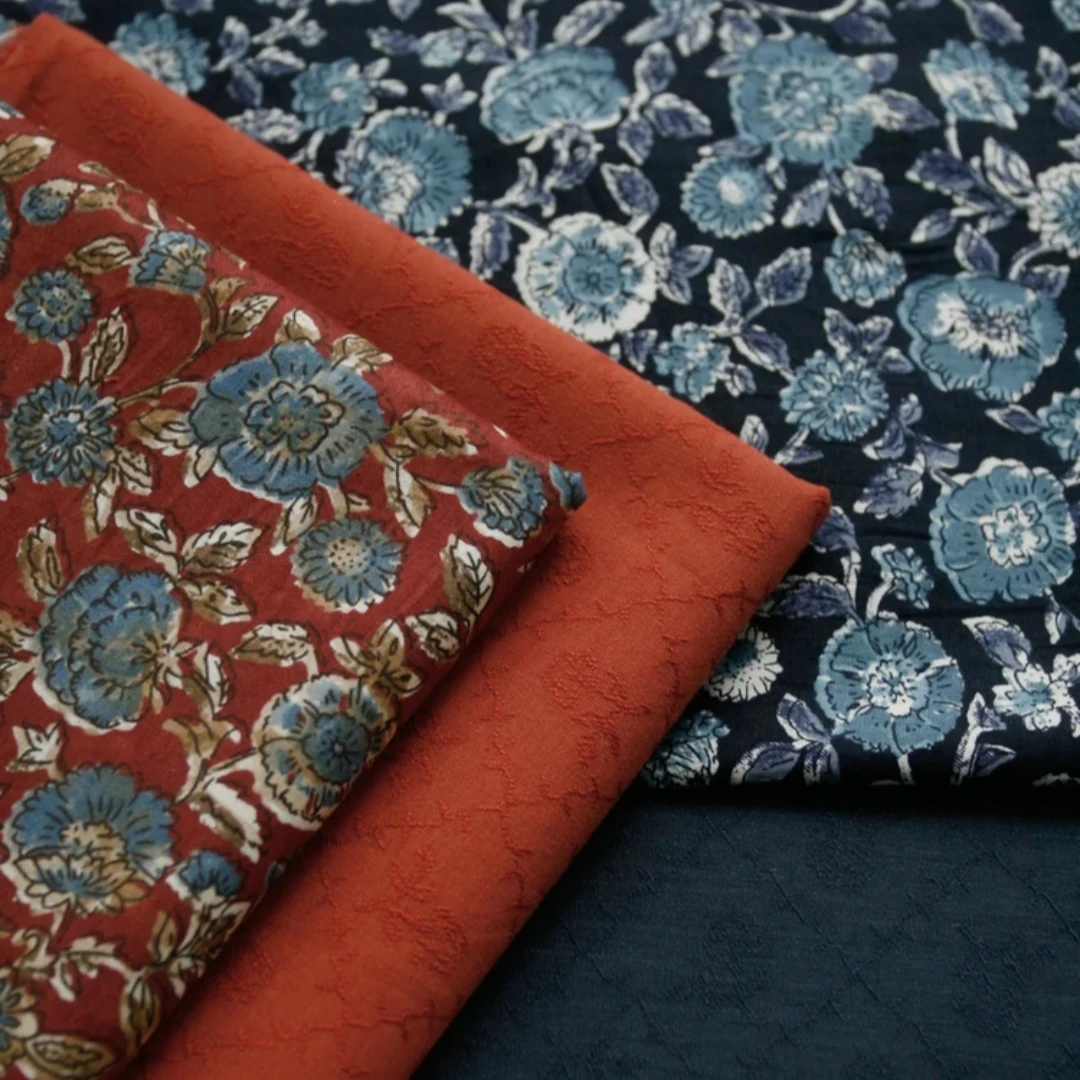 140x50cm Ancient Dark Blue Flower Poplin Cotton Fabric for Women's Festival Clothing Dresses Shirts Handmade Sewing Pure