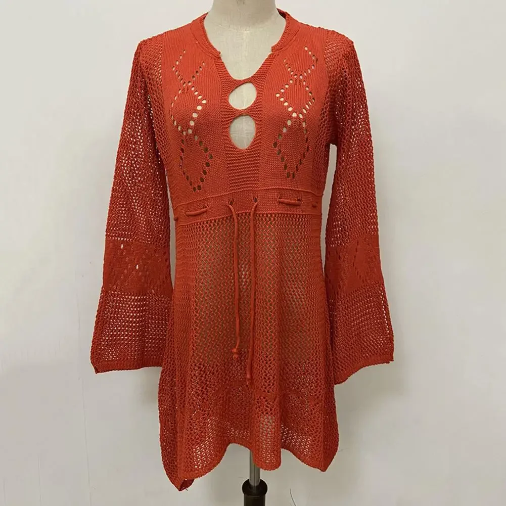Summer Sexy Bikini Cover Up Beach Bathing Suit Beach Wear Knitting Swimwear Mesh Beach Dress Tunic For Holiday