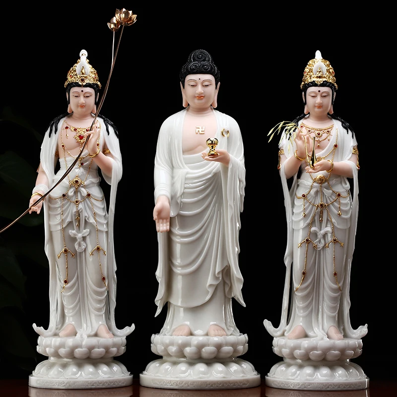 48CM Large 3PCS XI FANG SAN SHENG High grade Buddha statue Amitabha Guanyin Mahasthamaprapta HOME shrine Efficacious