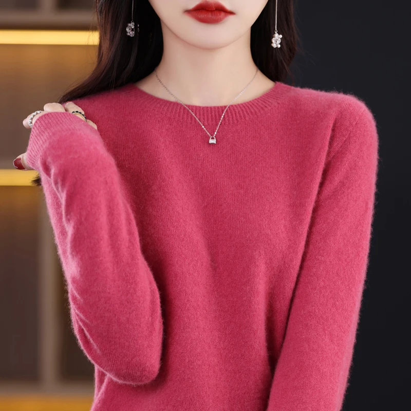 100%Pure Wool Sweater Women\'s Casual Knitted Pullover Autumn and Winter Soft and Warm Hot Wool Long-Sleeved Basic Round Neck Top