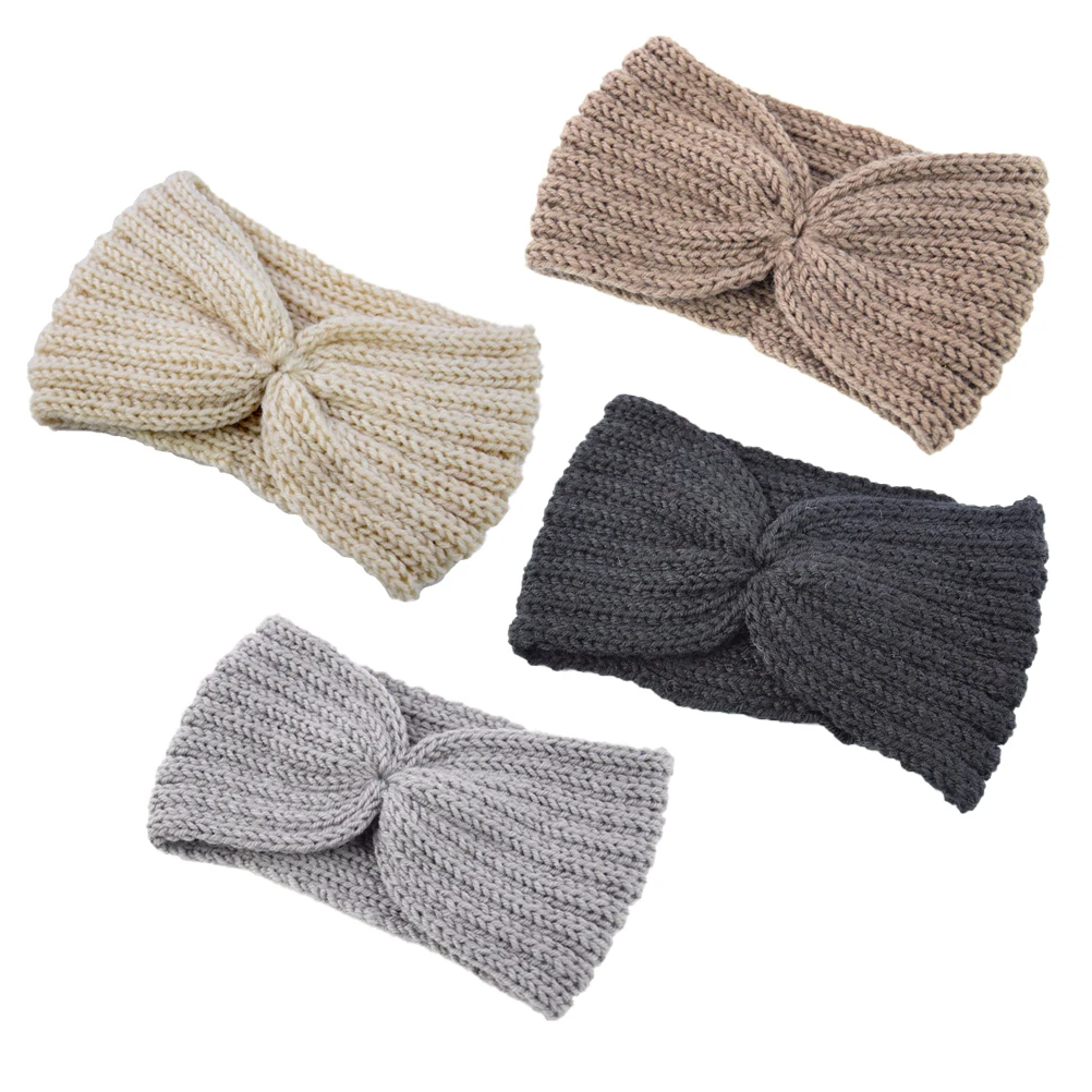 

4 шт., вязаные шерстяные повязки на голову, толстые теплые повязки ручной работы для защиты ушей, женские зимние повязки на голову ручной работы