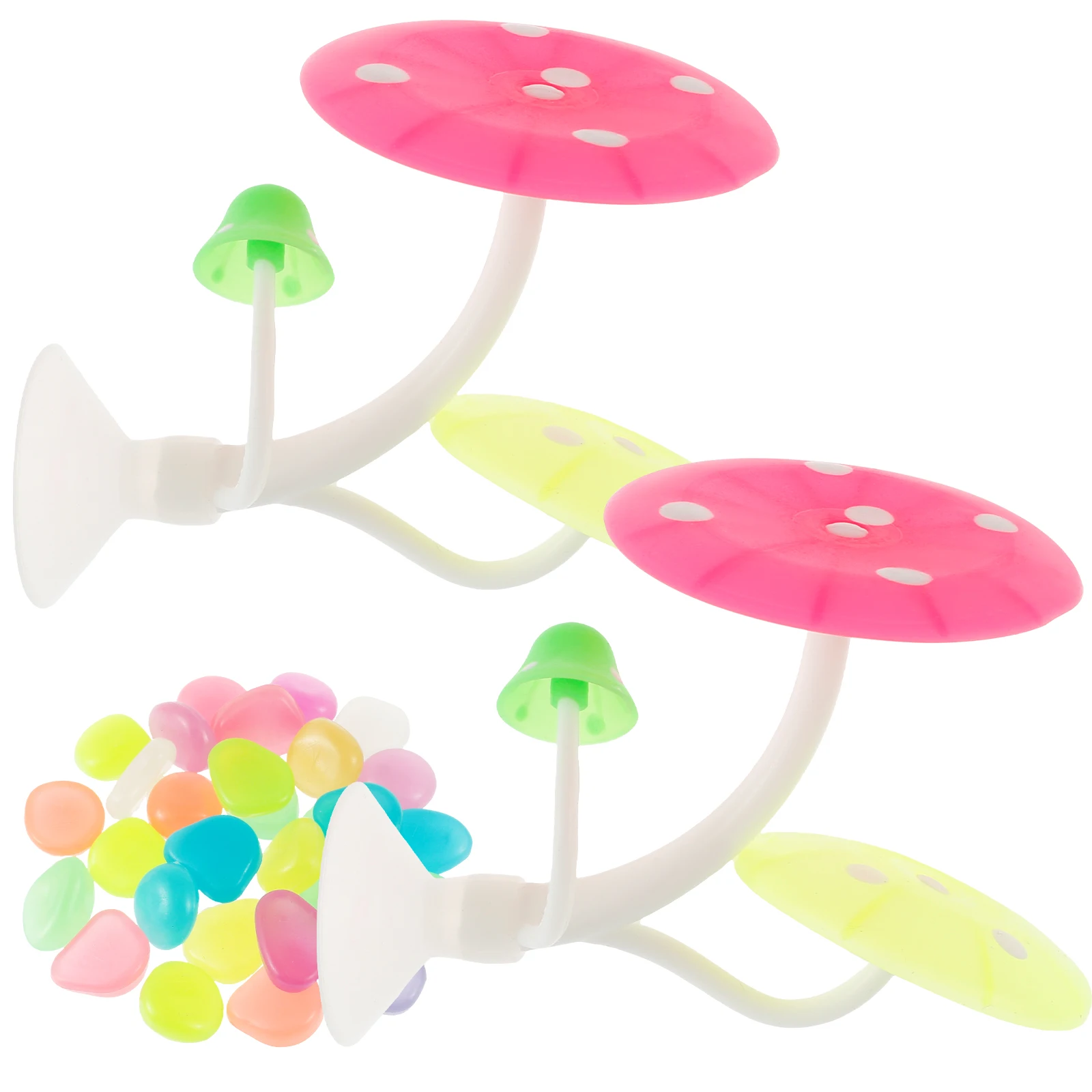 2Pcs Betta Fish Mushroom Hammock with 30 Luminous Stone Soft Silicone Aquarium Rest Bed with Suction Cup Colorful Lifelike