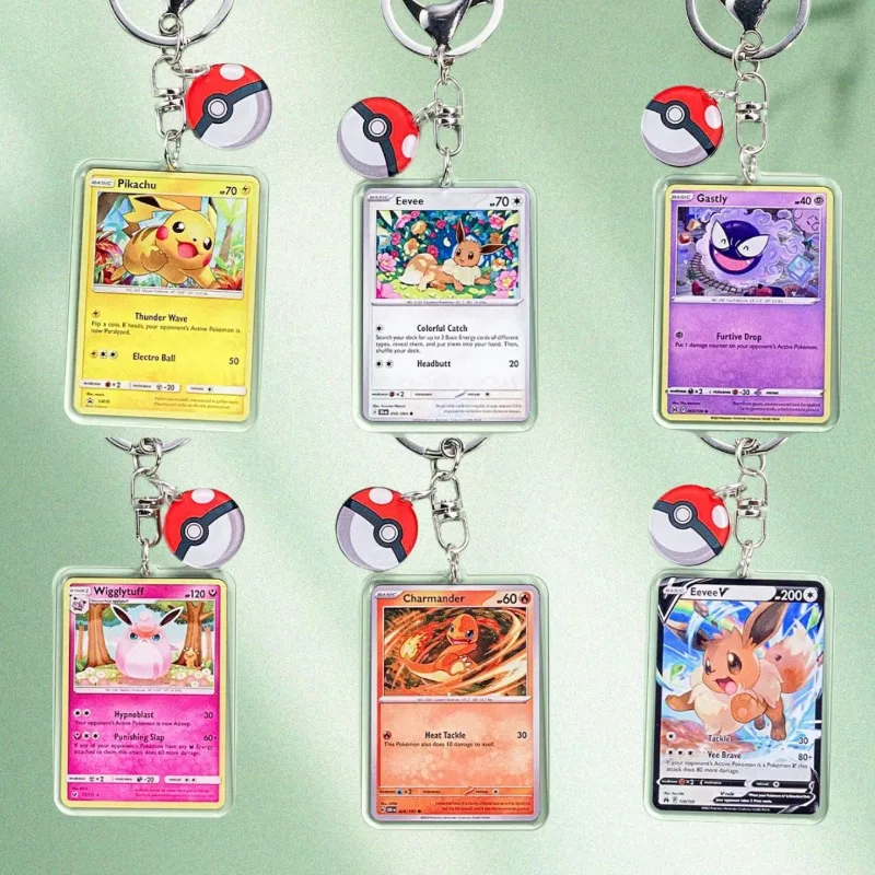 For Pokemon Charizard Venusaur Blastoise Mewtwo Anime Self Made Acrylic Card Style Keychain Classics Game Collection Cards Toy
