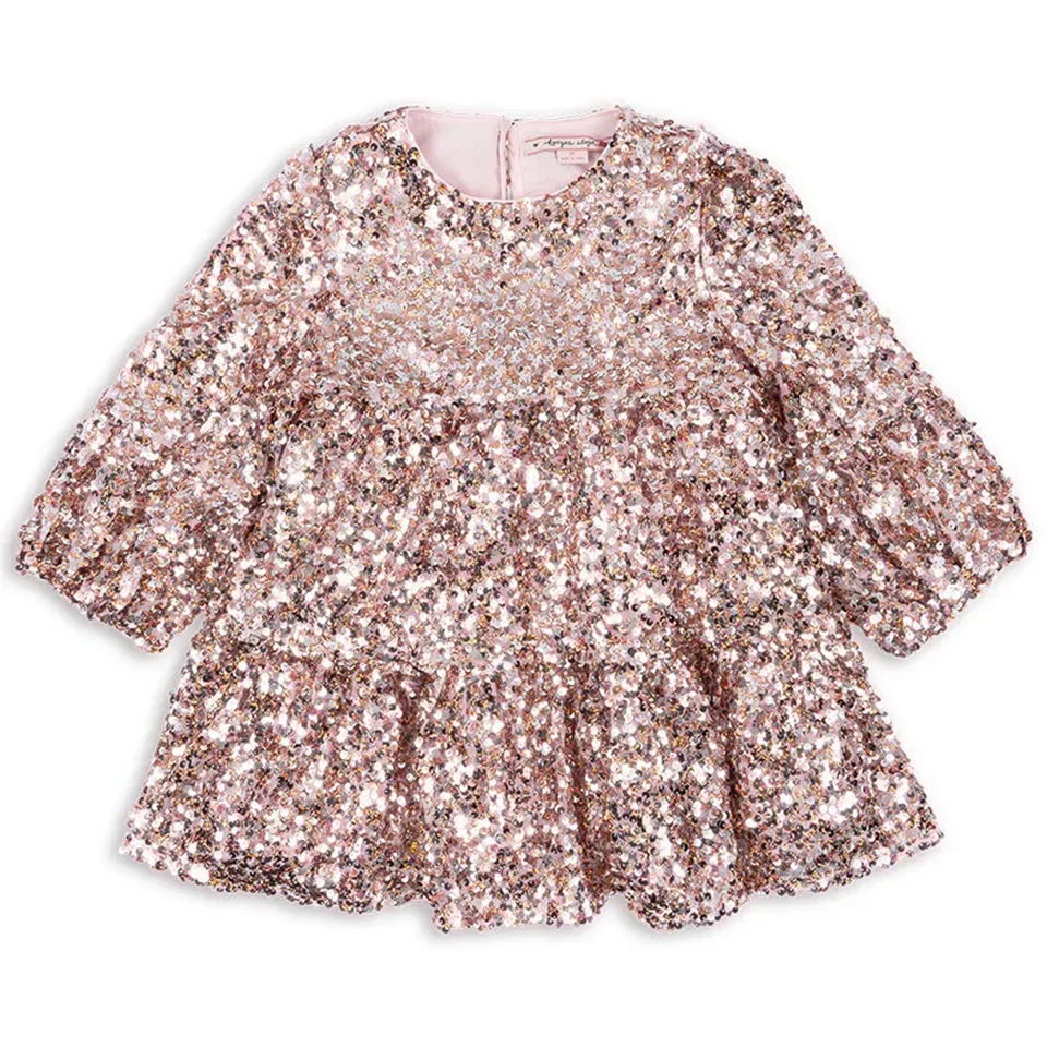 2026 KS Baby Girls Star Sequins Dress Kids Clothes Girls Mesh Princess Dresses Children Casual Skirts Christmas Party Vestidos