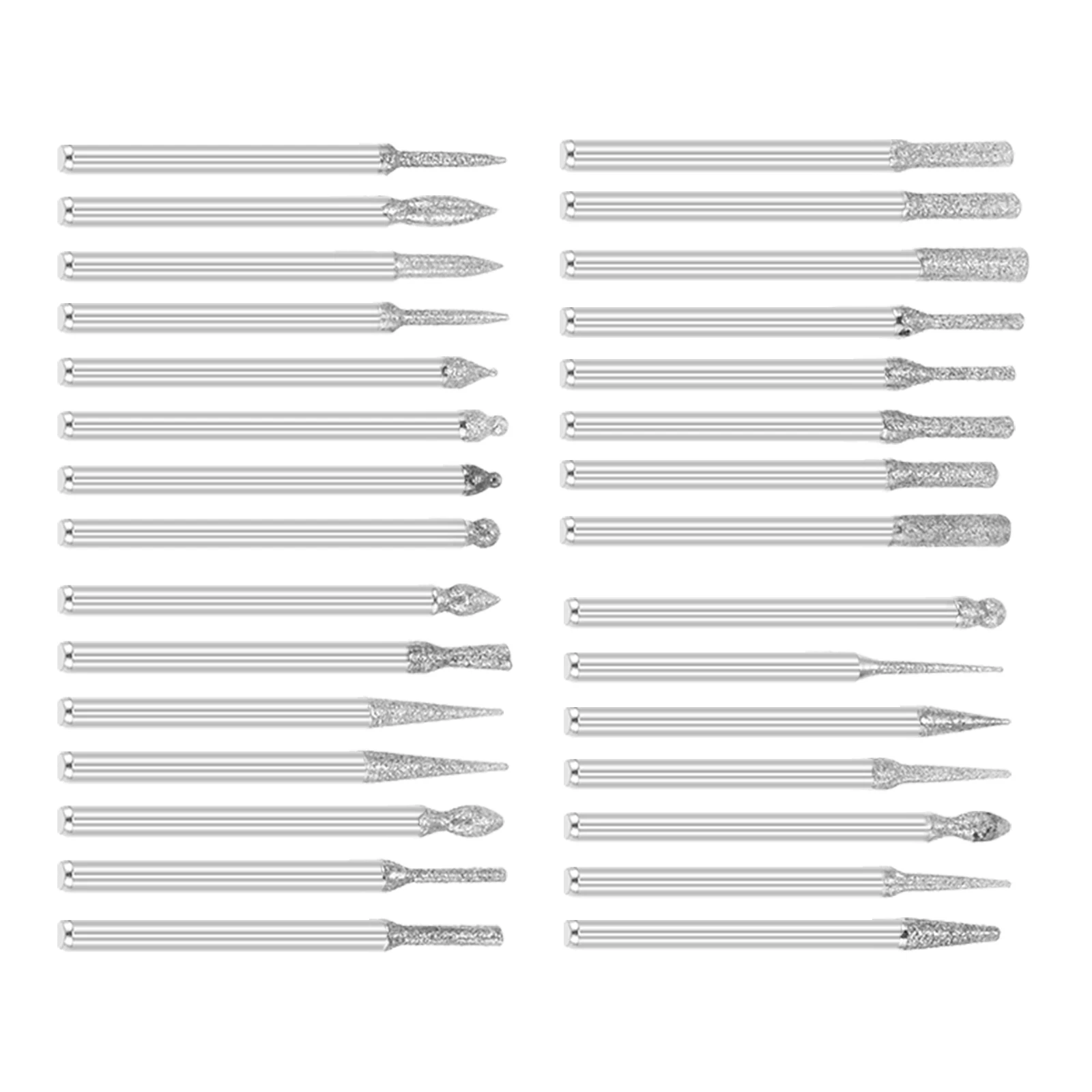 30PCS 1/8’ Shank Diamond Grinding Needles Polishing for Rotary Tools for Carving Engraving Grinding Stone Rocks Jewelry Glass