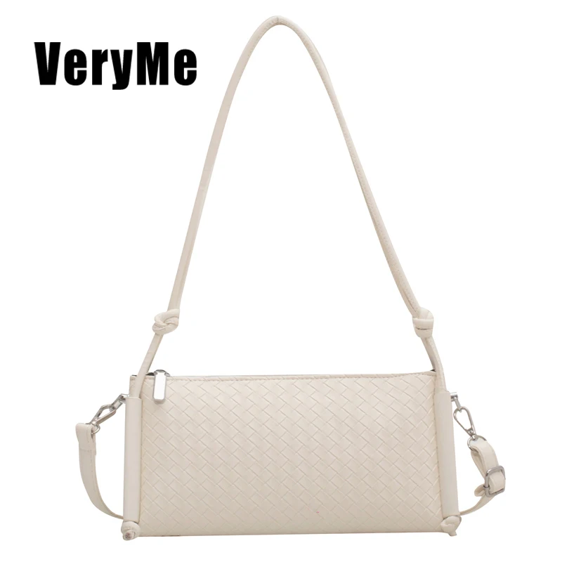 VeryMe High Quality Leather Woven Shoulder Bag For Women 2022 Simple Solid Color Handbag New Fashion Female Crossbody Pack bolsa