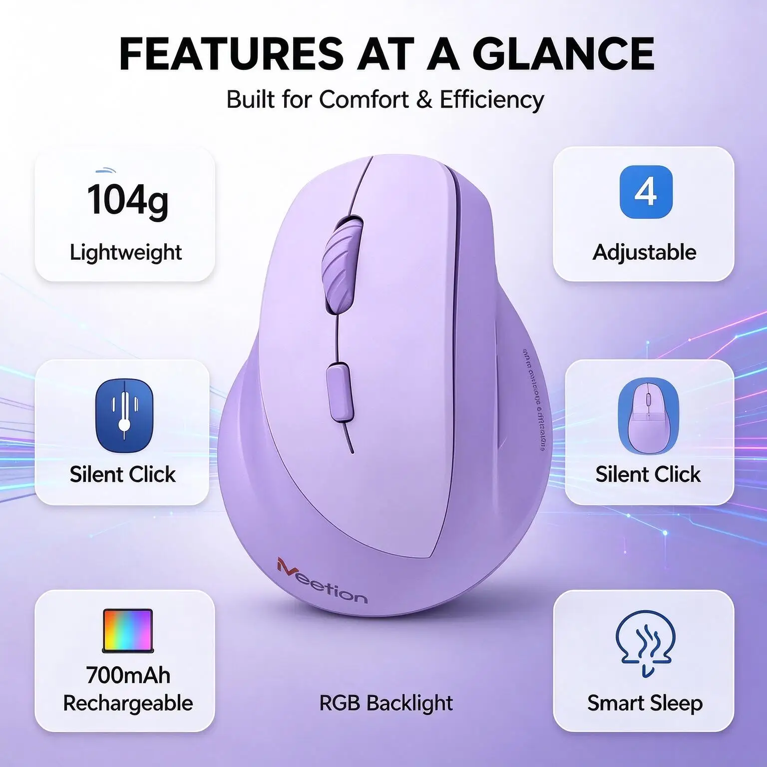 Left Hand Wireless Vertical Mouse 2.4G+Bluetooth Dual-mode Rechargeable RGB DPI Adjustable Ergonomics Button Office Home Mice