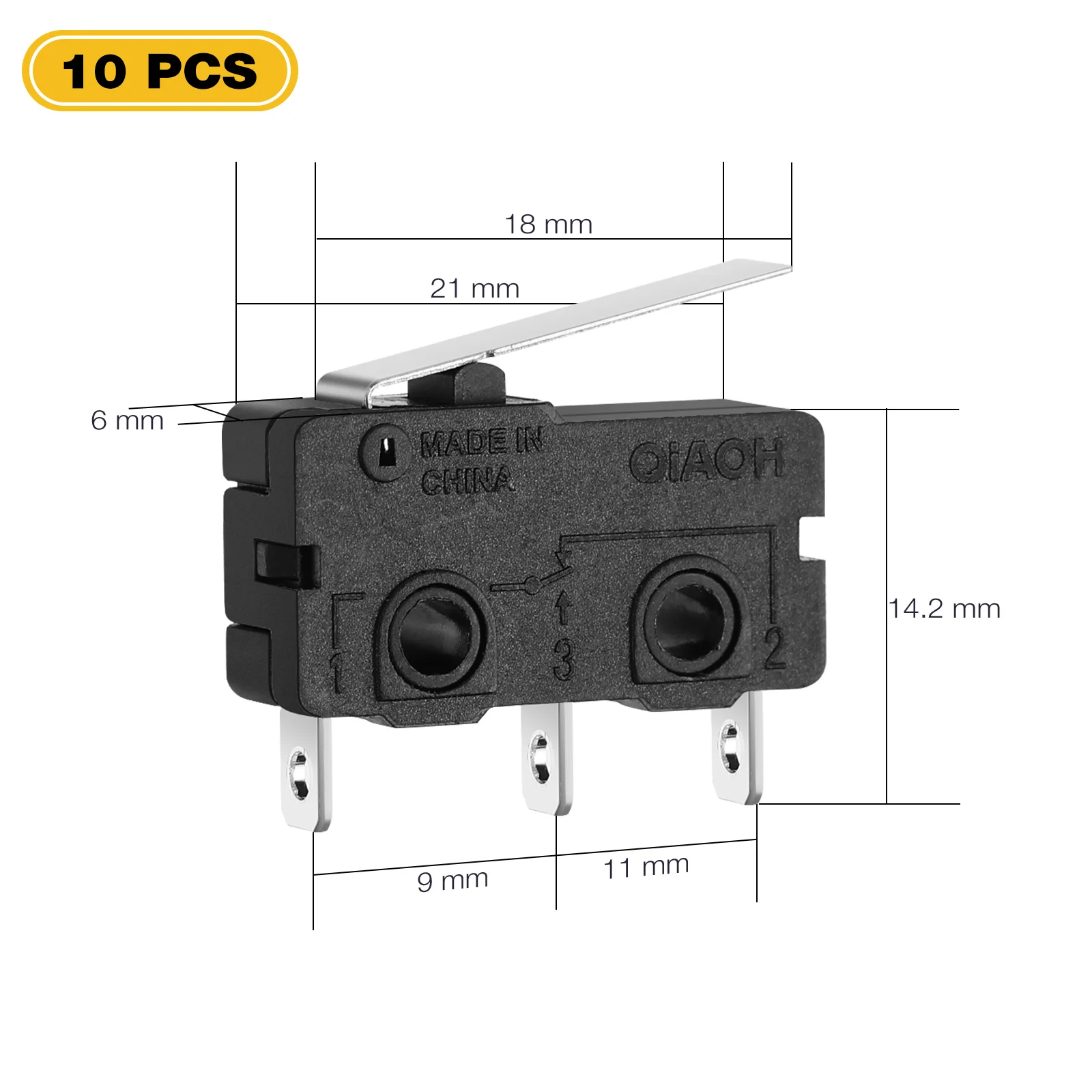 10 Pcs Micro Switch Push Button with Large Current Limit Plastic Controller Miniature Level Hinge Lever Momentary 10a