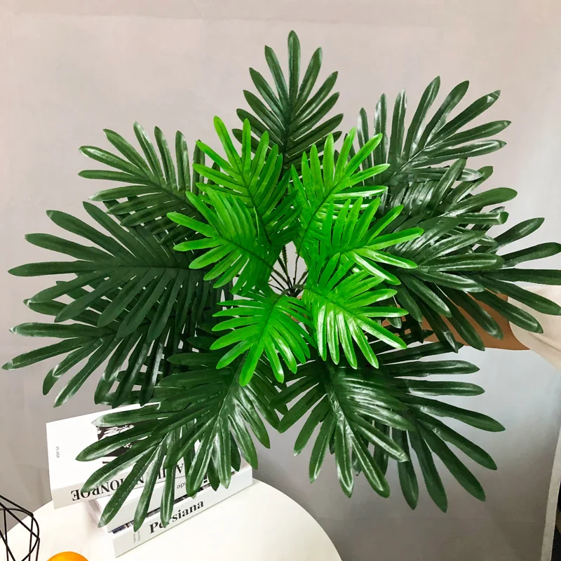 50cm 9 Fork Big Fake Palm Tree Leaf Tropical Artificial Plant Bouquet Real Touch Palm Leaves For Hawaii Party Autumn Home Decor