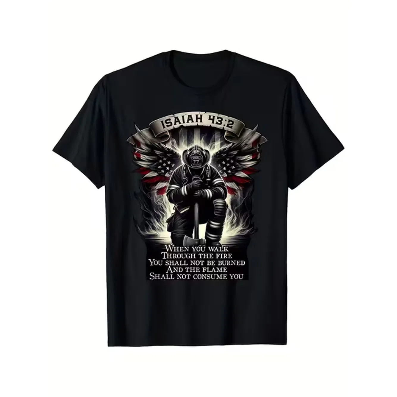 43 3 Firefighters 100 Glossy Wrinkle Resistant Black Crew Neck With American Flag Soldier Graphic Sizes S Xxxl Casual Comfortable For Classic Retro Style Round Neck Short Sleeves