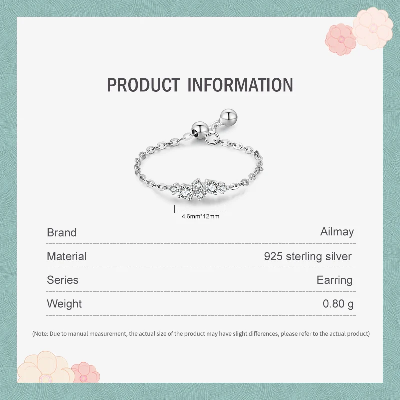 Ailmay 925 Sterling Silver Simple Geometric Design Free Size Ring For Women Shiny CZ Link Chain Adjustable Rings Fine Jewelry — zdjęcie 7