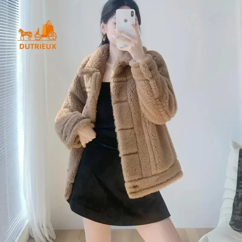 New Short Teddy Women Coat, 62% Alpaca 24% Wool 12% Silk,Fashion Elegant Winter Biker Thickened Warm Cropped Jacket Women Fur