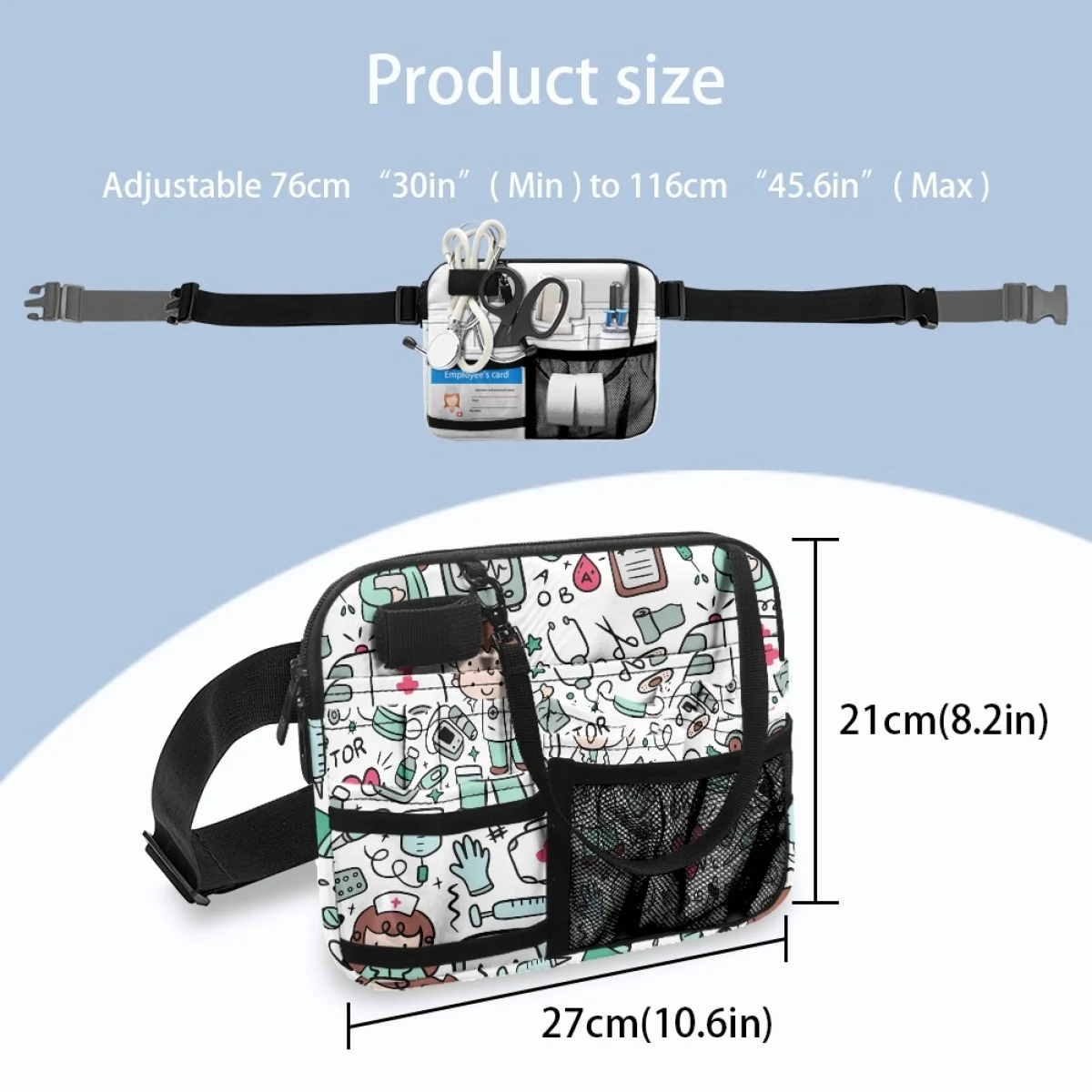 Nursing Multi Compartment Utility Hip Bag Case Medical Doctor Healthcare Print Fashion Fanny Pack Organizer Pouch Waist Pouch