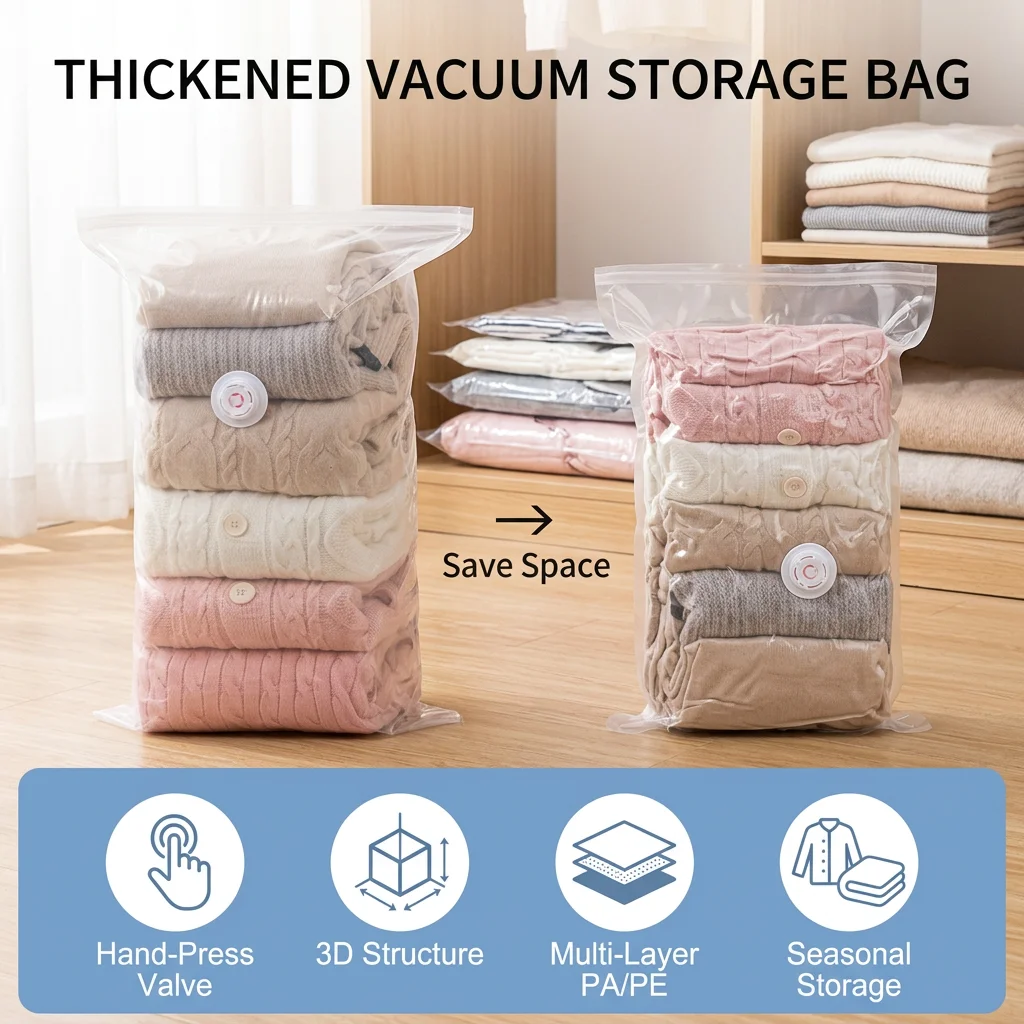 Vacuum Storage Bags Thickened PA PE Material for Clothes Comforters Down Jackets Space Saving Organizer Foldable Storage Bags