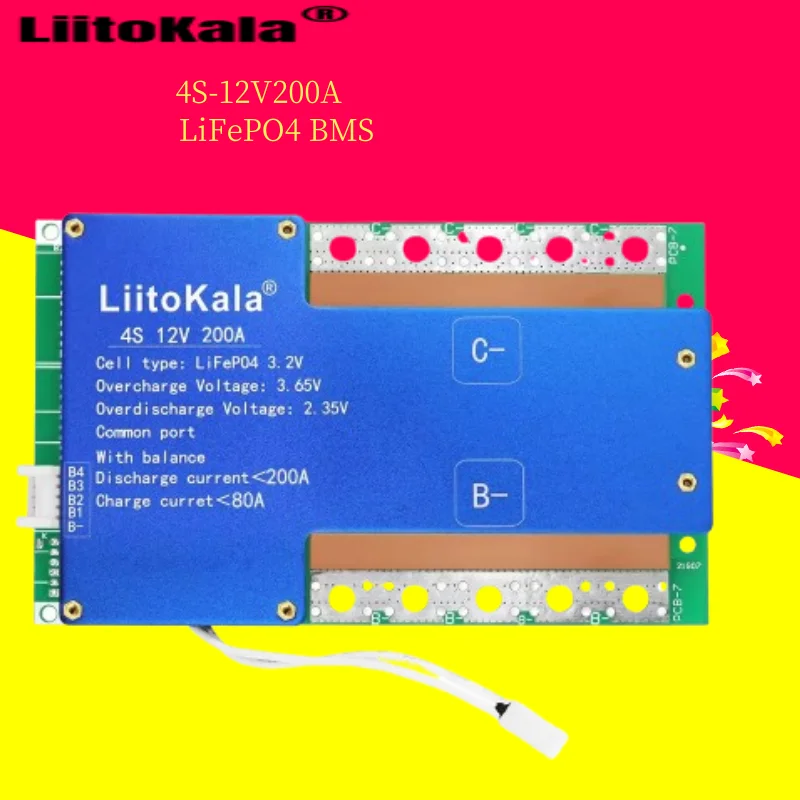 

LiitoKala 4S-12V200A-BMS LiFePo4 Lithium Iron Phosphate Battery Protection Circuit Board With Balanced Charging
