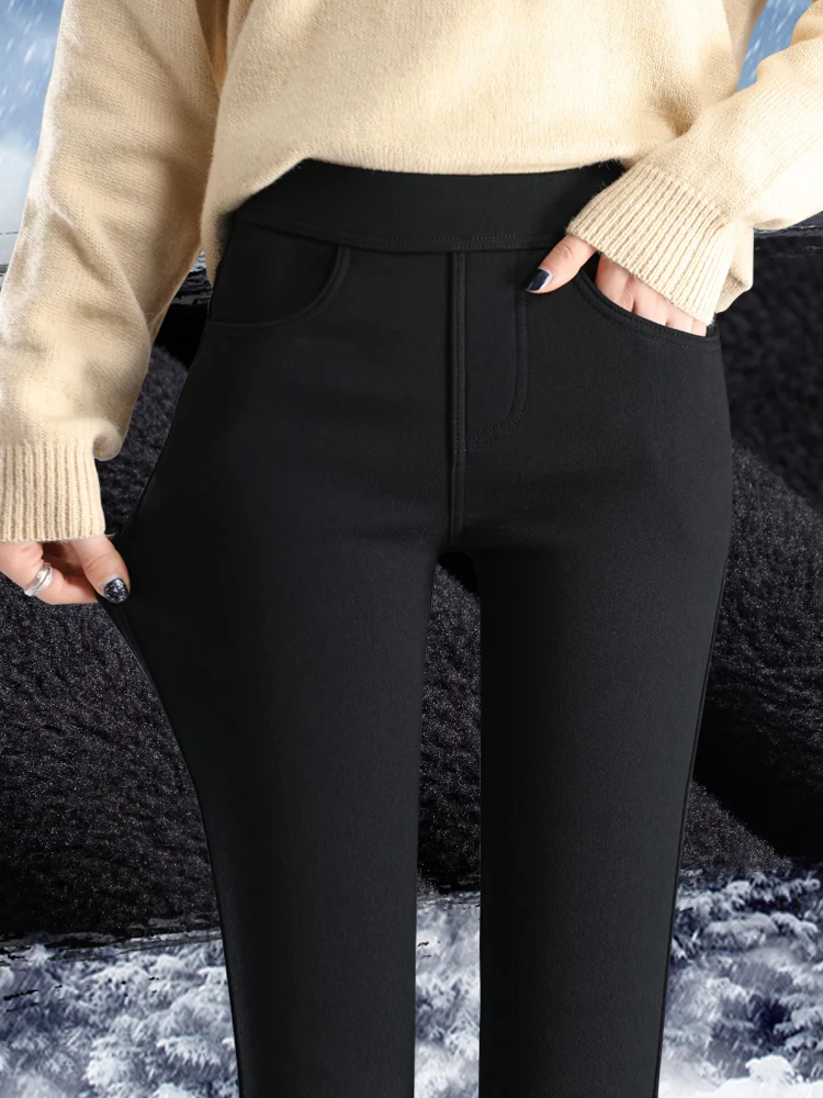 Fleece-lined Leggings women Spring and Autumn Outer Wear 2023 New Pants Women's Black High Waist Warm Cotton-padded Trousers ...