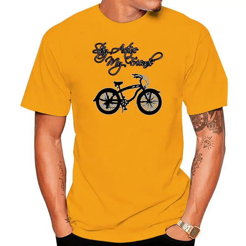 Stay Active My Friend 2023 T-Shirt Men Black White Cartoon Bicycle Print T Shirts Birthday Novelty Gift Tshirt Custom Store