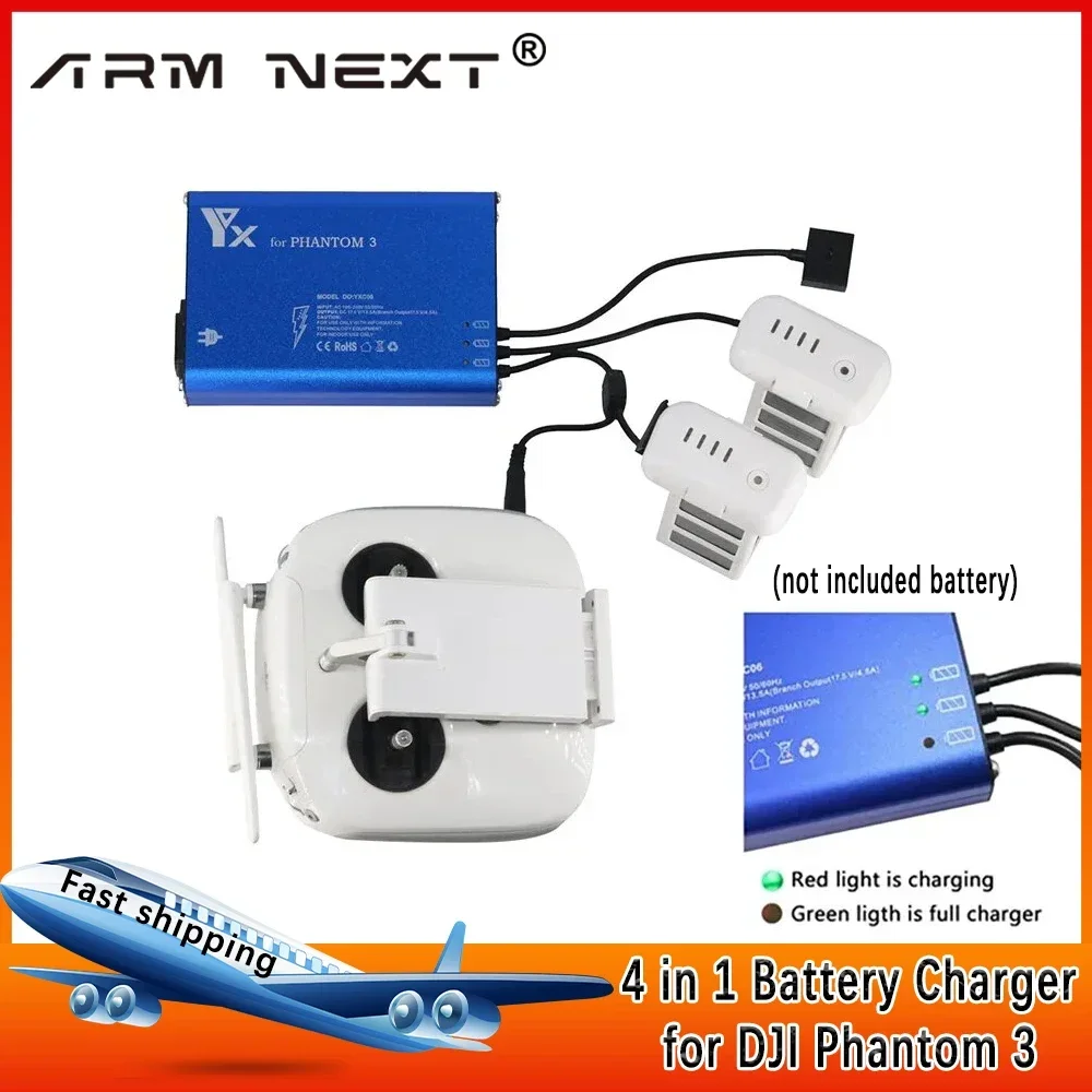 4 in 1 Battery Charger for DJI Phantom 3 Standard Professional Advanced SE Drone Battery Transmitter Charger Parallel Power Hub