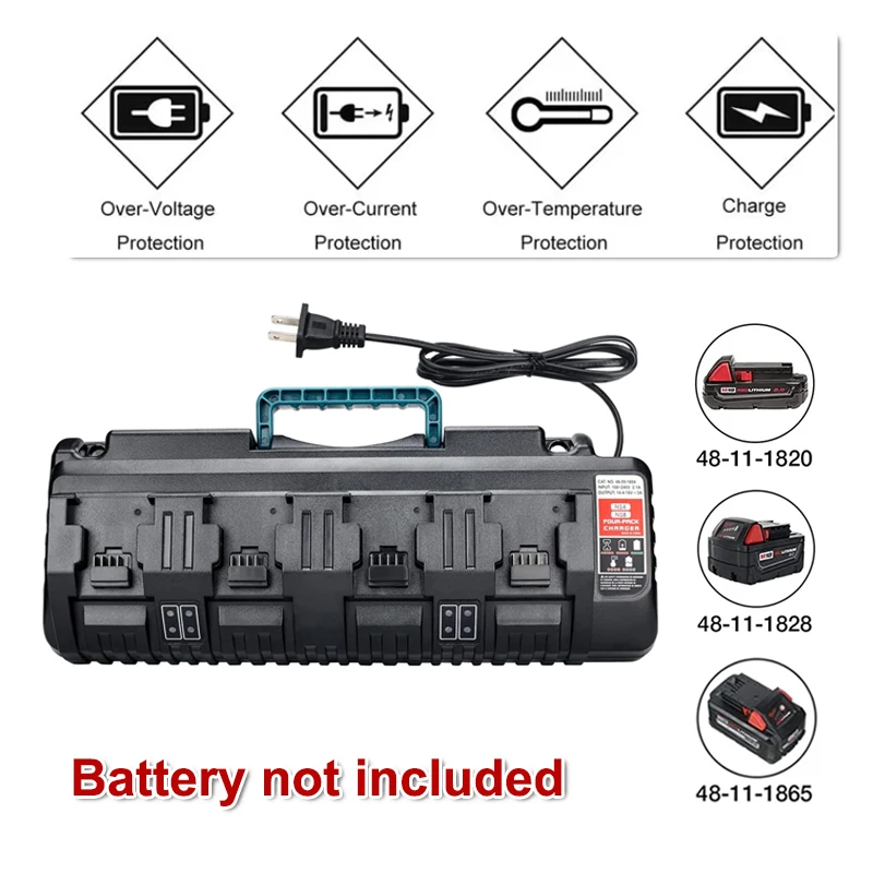 Charger Rapid Optimum 4-Port 3A Charging Current Replacement Battery for Milwaukee 14.4V 18V Li-ion  M18 48-11-1815 48-11-1828