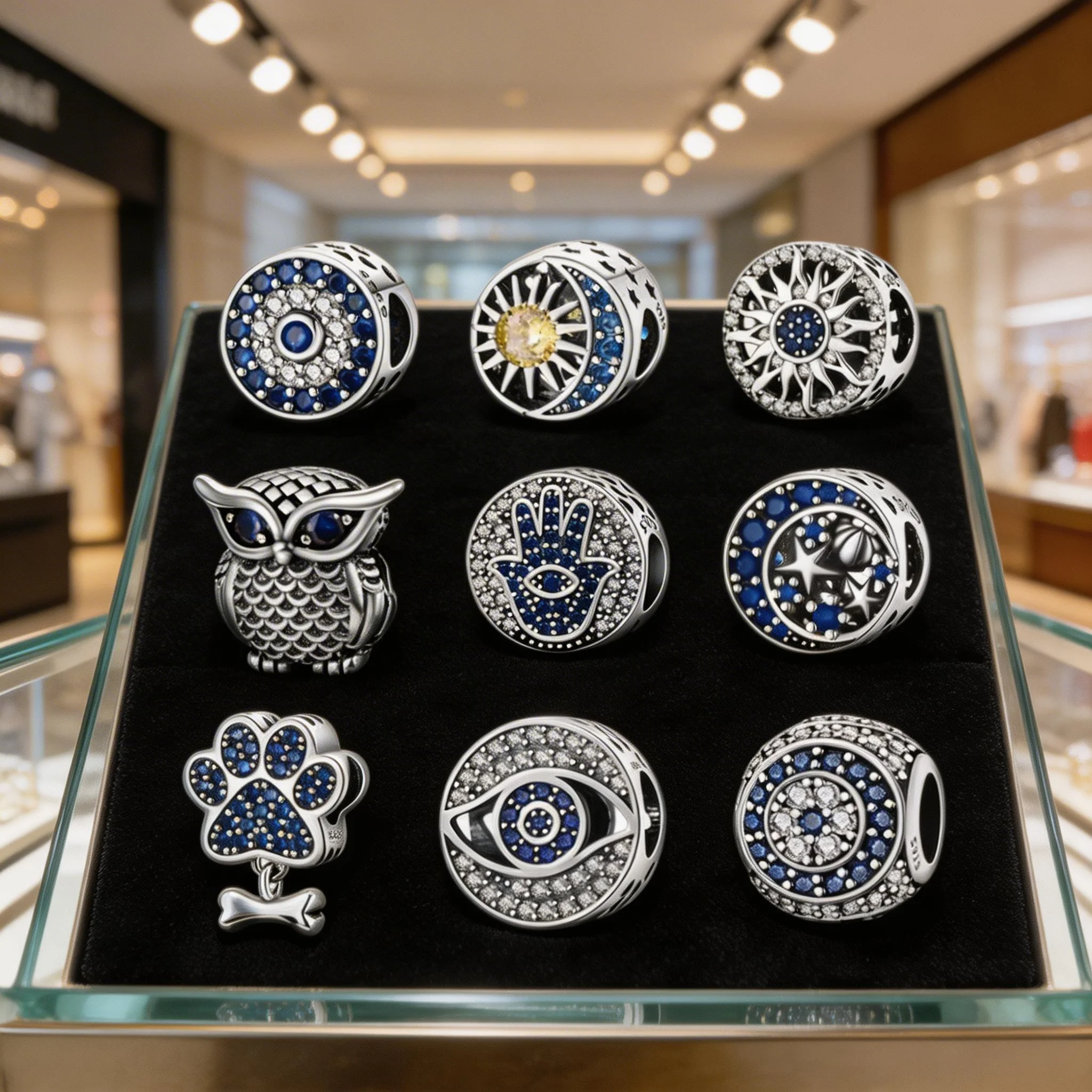 

925 Sterling Silver Magic Eye, Owl Charms Pendant with Cubic Zirconia,Fit DIY bracelet necklace Gift for Her,Colgante Plata