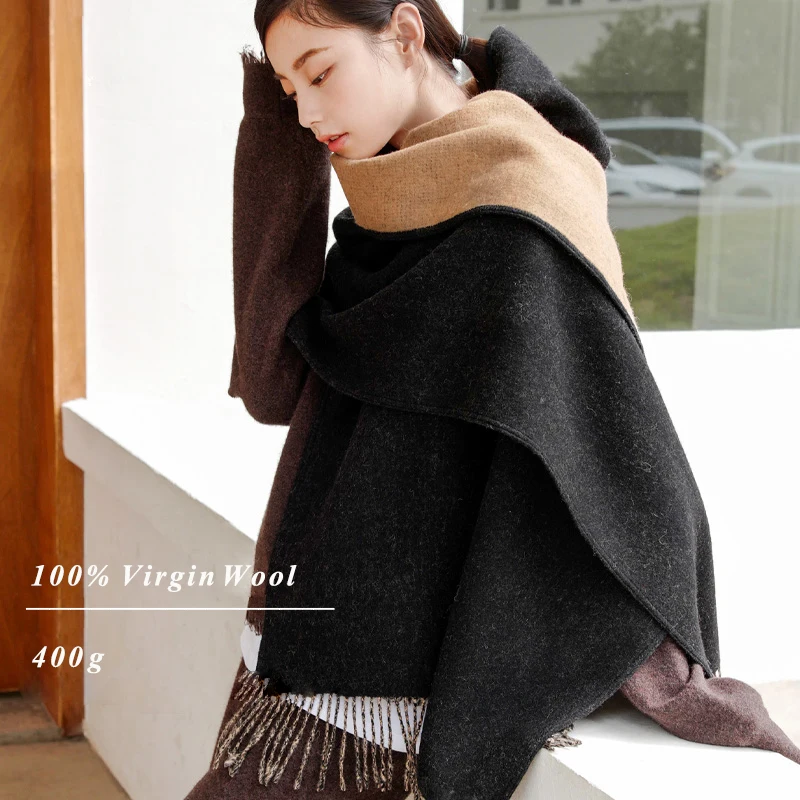 Luxury Wool Womens Scarf Winter Thick warm Solid Cape Wraps Female bandana pashmina long tassel female foulard thick blanket