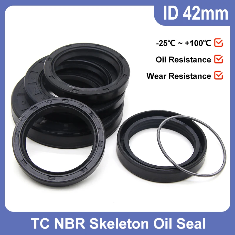 

ID 42mm TC NBR Skeleton Oil Seal OD 55mm ~ 80mm THK 5/7/8/10/12mm Nitrile Rubber Double Lip Oil Resistant Rotating Shaft Gaskets