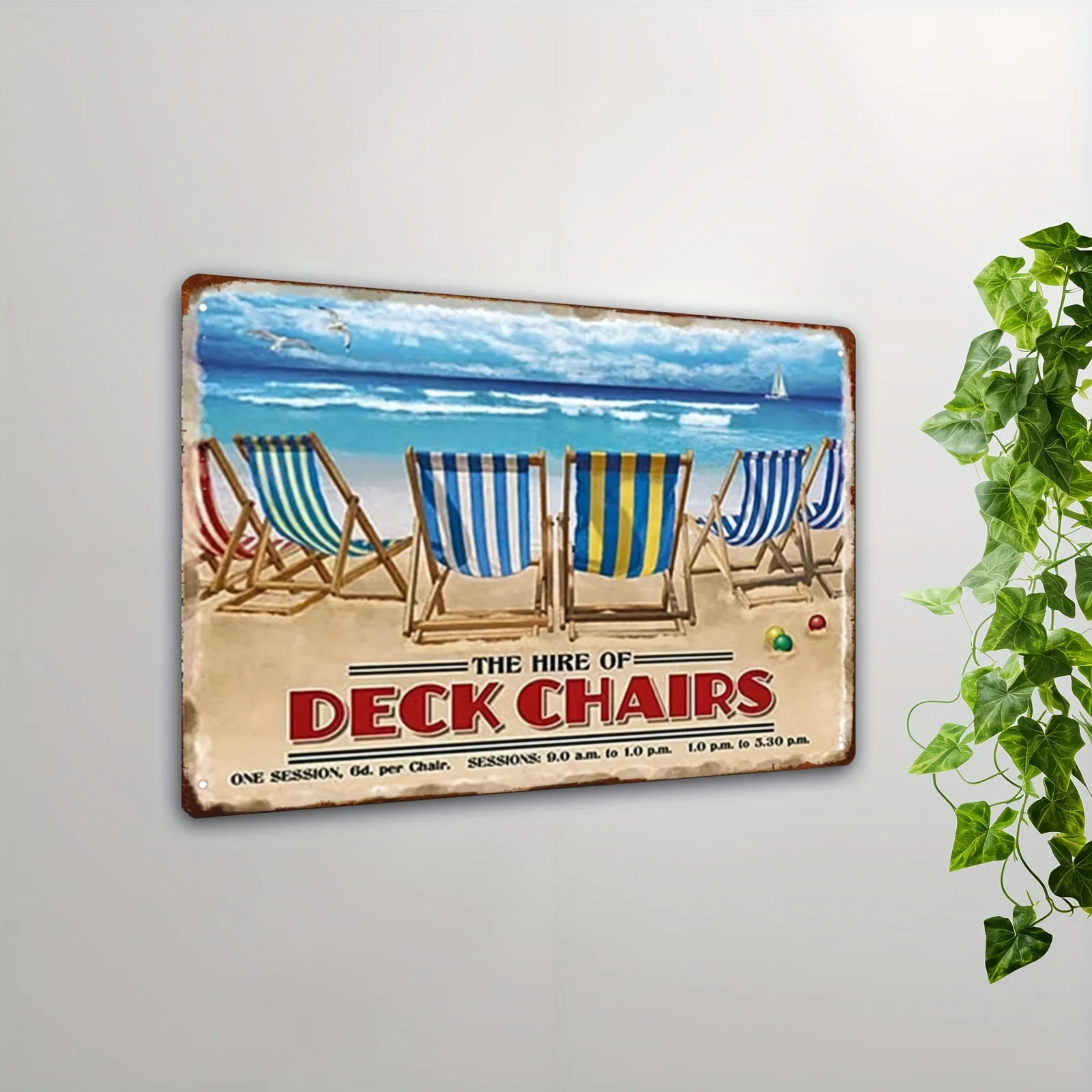 2D Flat, 1pc Vintage Nautical Deck Chair Metal Wall Sign - German Text 
