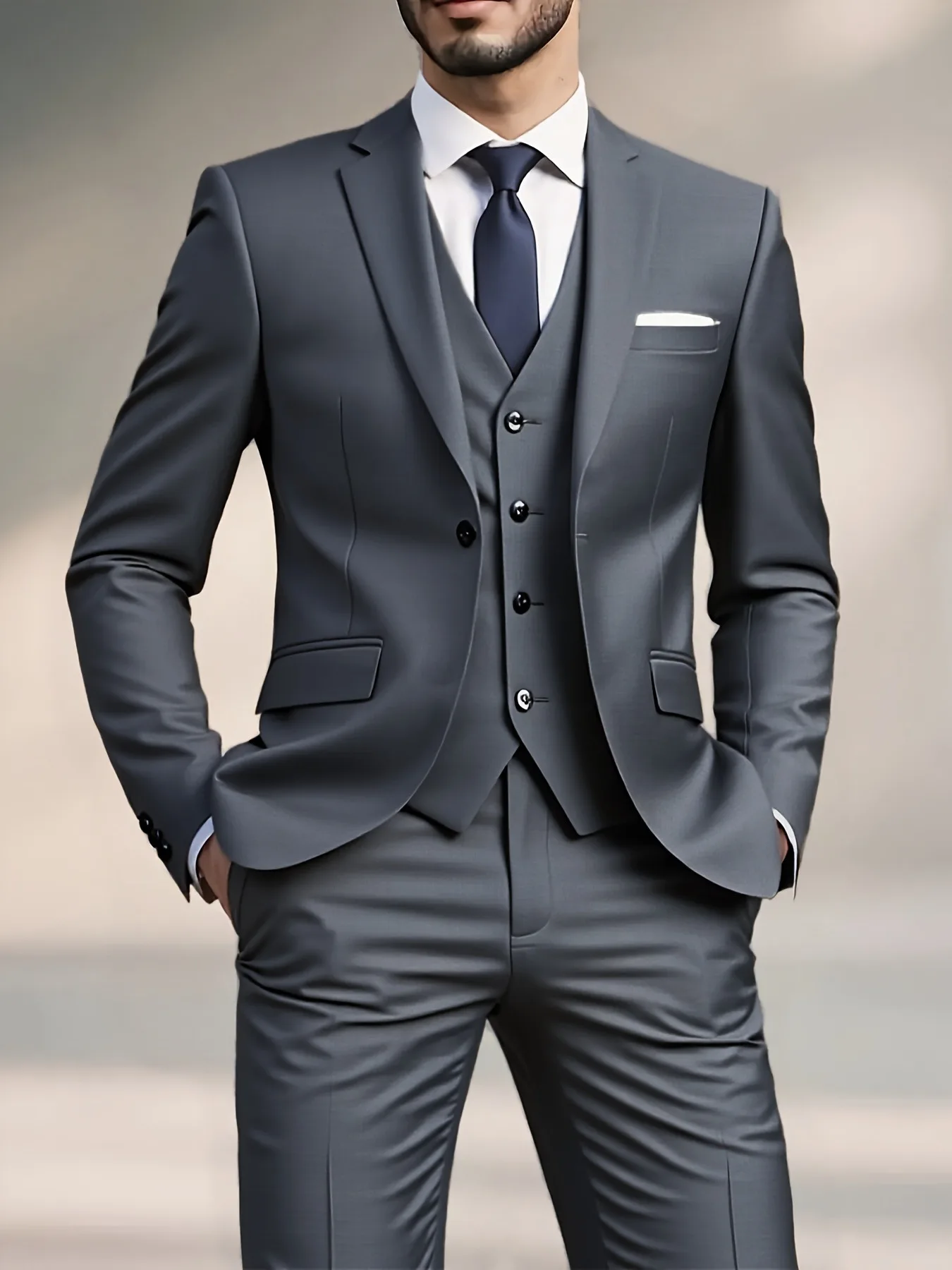 

Деловой костюм-тройка для мужчин с шалевым воротником (пиджак+брюки+жилет) | Одежда для выпускного вечера | Мужской костюм-тройка с воротником-шалькой